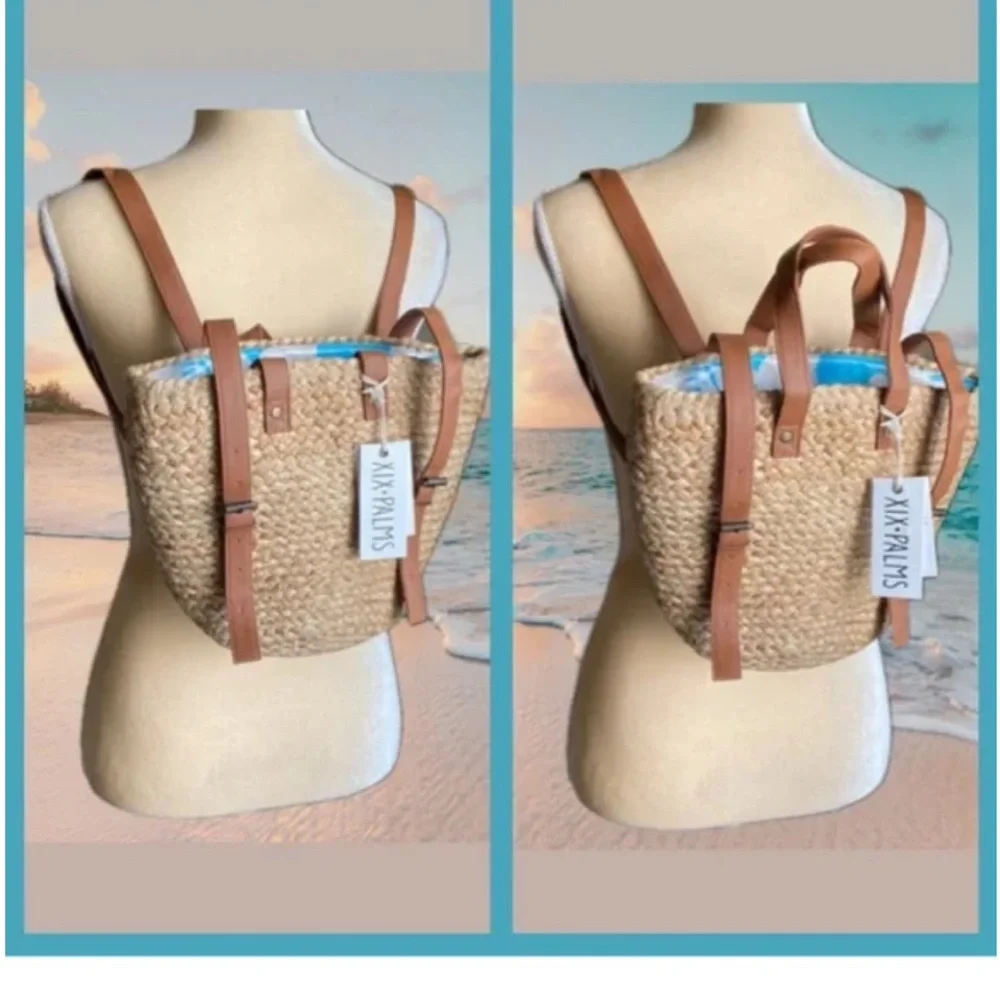 XIX Palms insulated Tan Straw Tote Bag